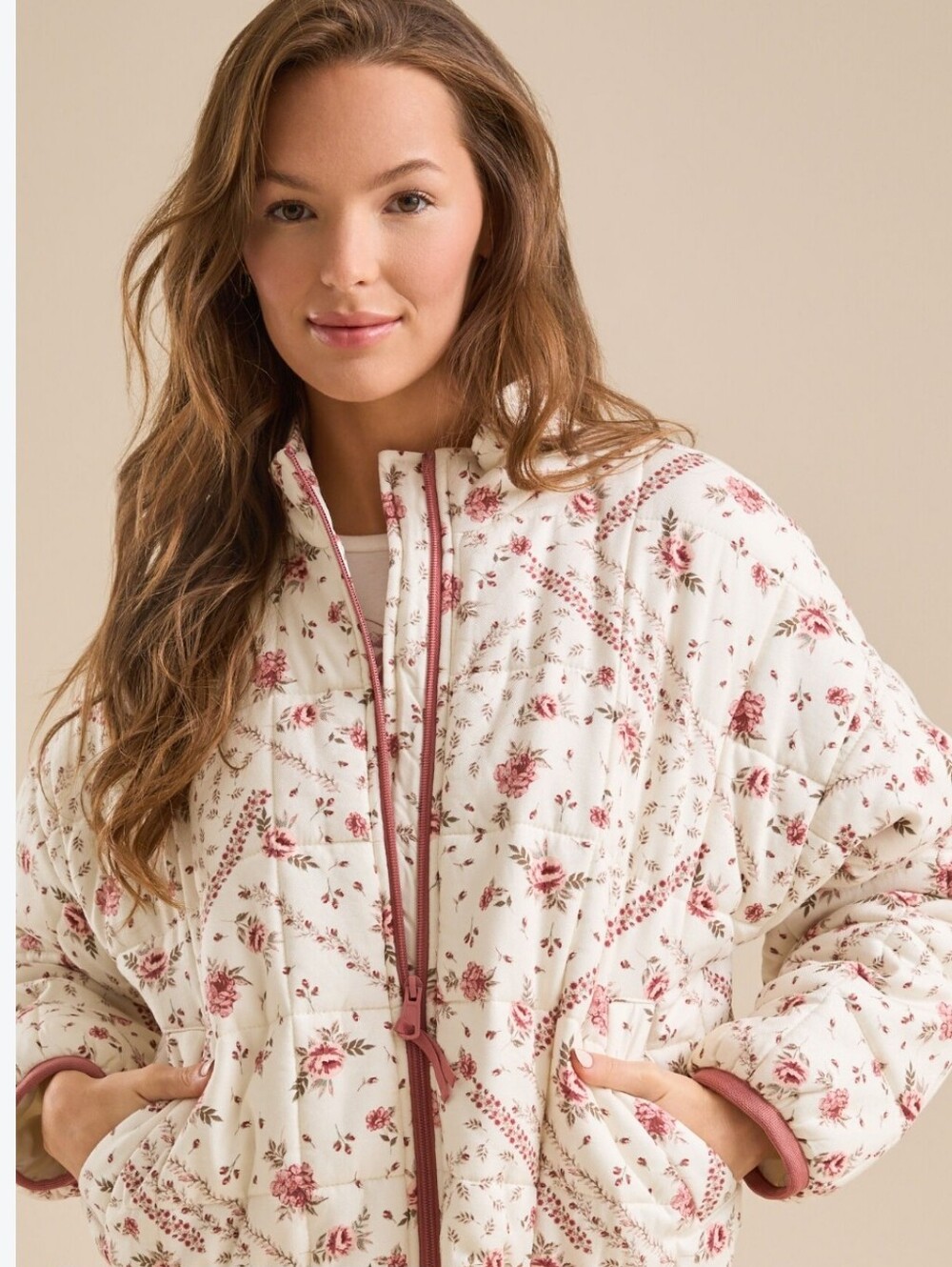 Mark Edwards Women's Cream Floral Quilted Patchwork Jacket Rose Y2K Cottagecore